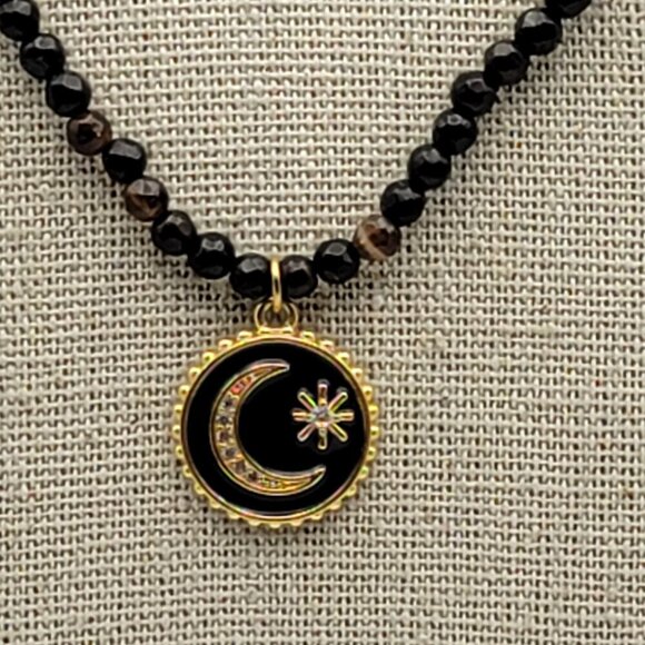 eye candy Jewelry - Eye Candy LA 18K Gold Plated Brass Moon Star Pendant Agate Bead Necklace 18.5"